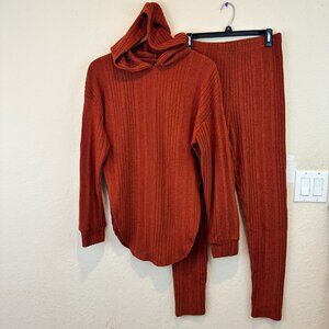 Shein SXY Pant Set Women’s Large Two Piece Hoodie High Slit Long Pants Brown
